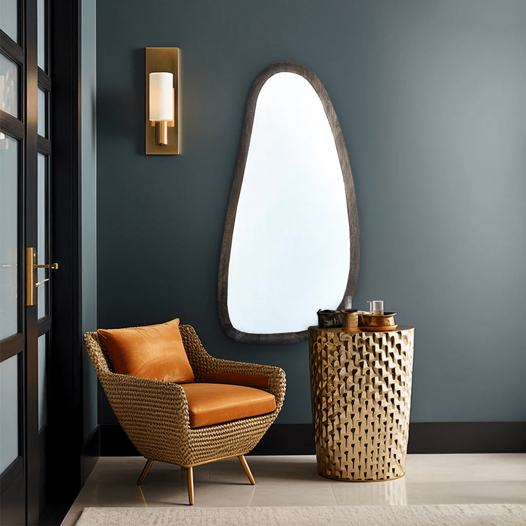 Thazin Asymmetrical Wooden Mirror - Furniturezone