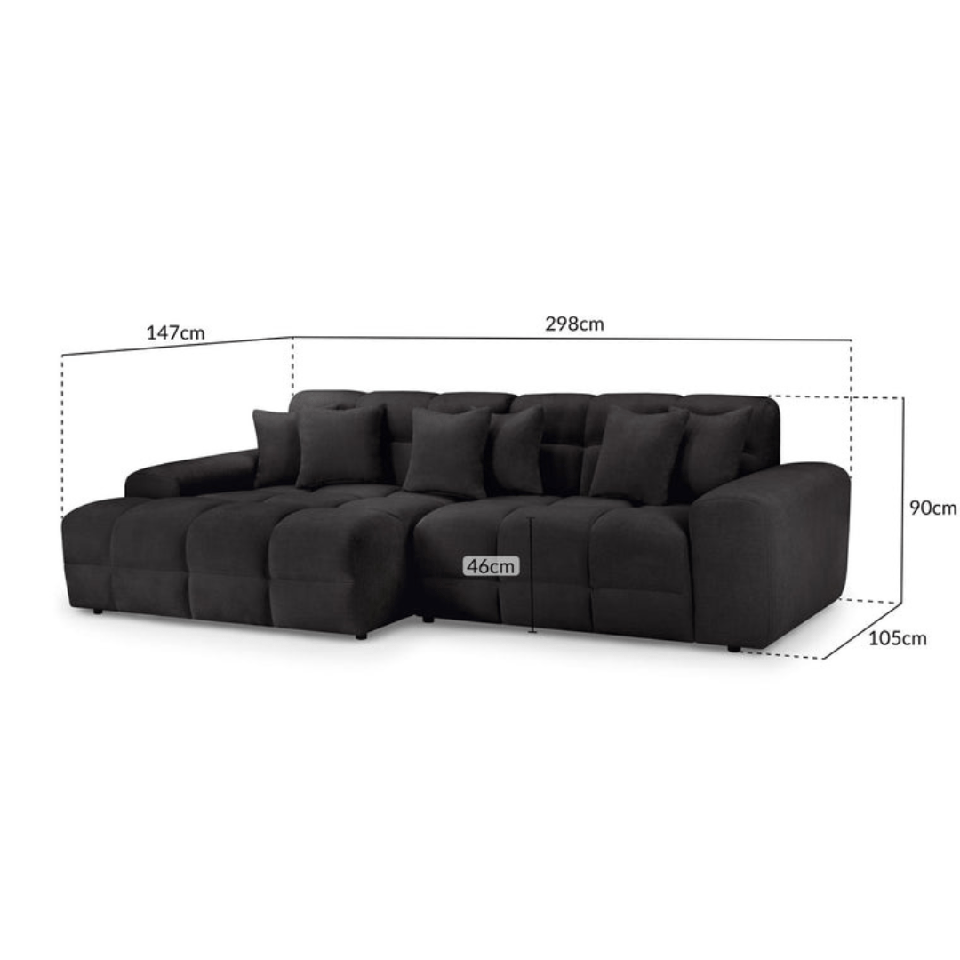 Valencia Corner Sofa Black - Left Hand Facing - Furniturezone