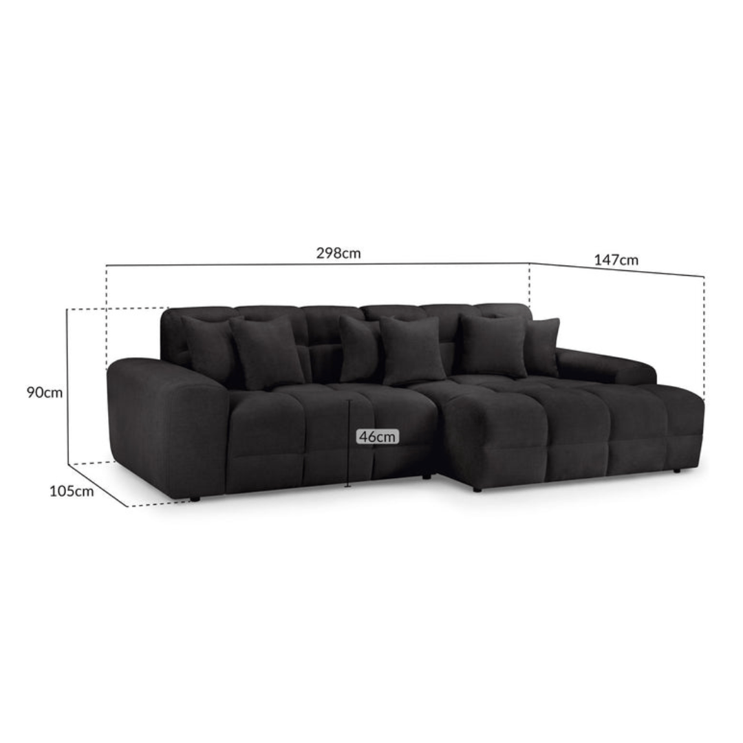 Valencia Corner Sofa Black - Right Hand Facing - Furniturezone