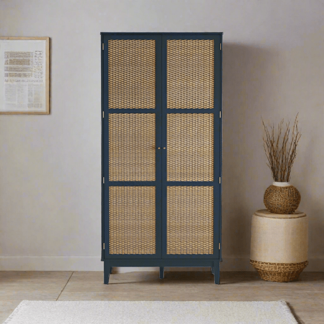 Valentina Blue 2 Door Rattan Wardrobe - Furniturezone