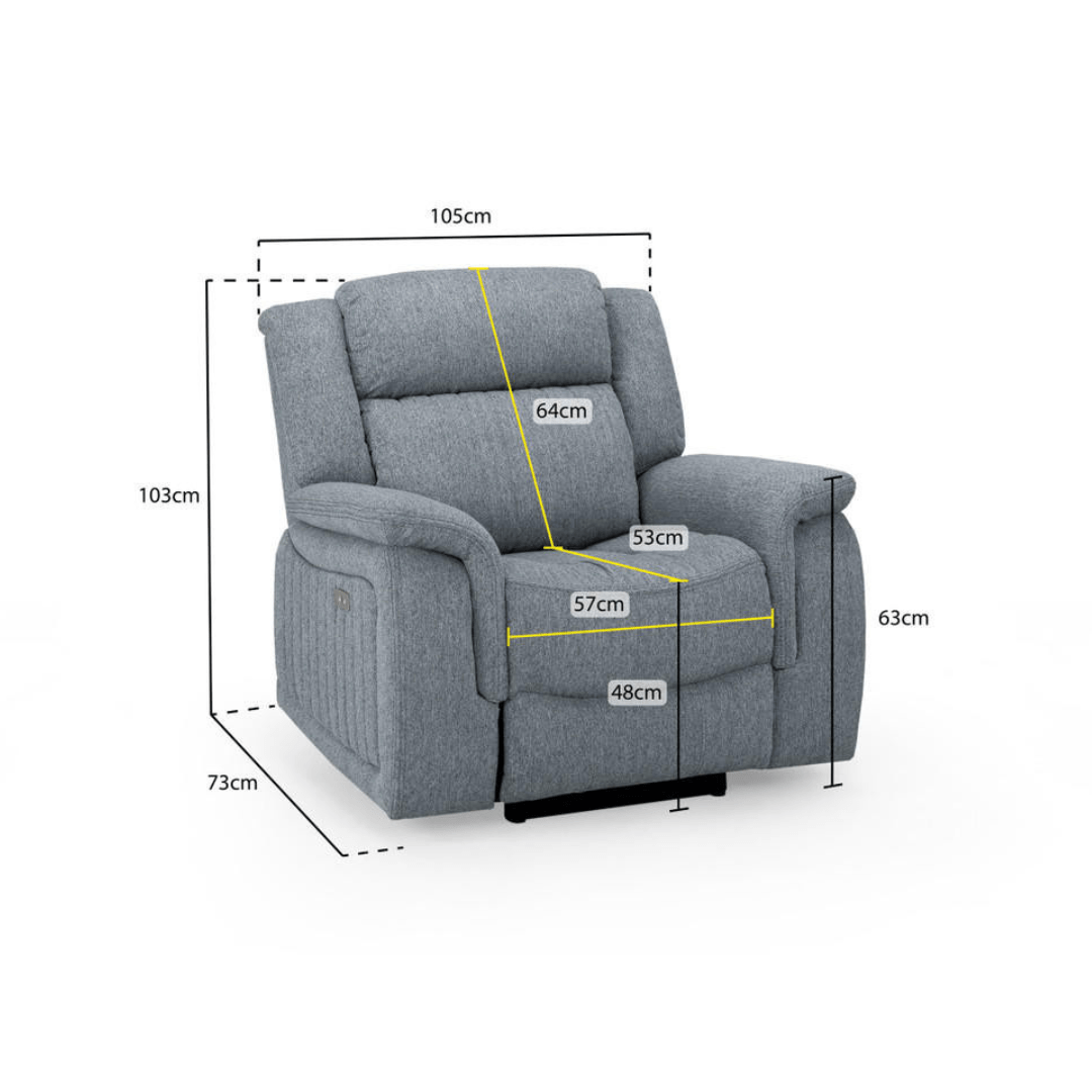 Venturi Electric Recliner Grey Armchair - Furniturezone