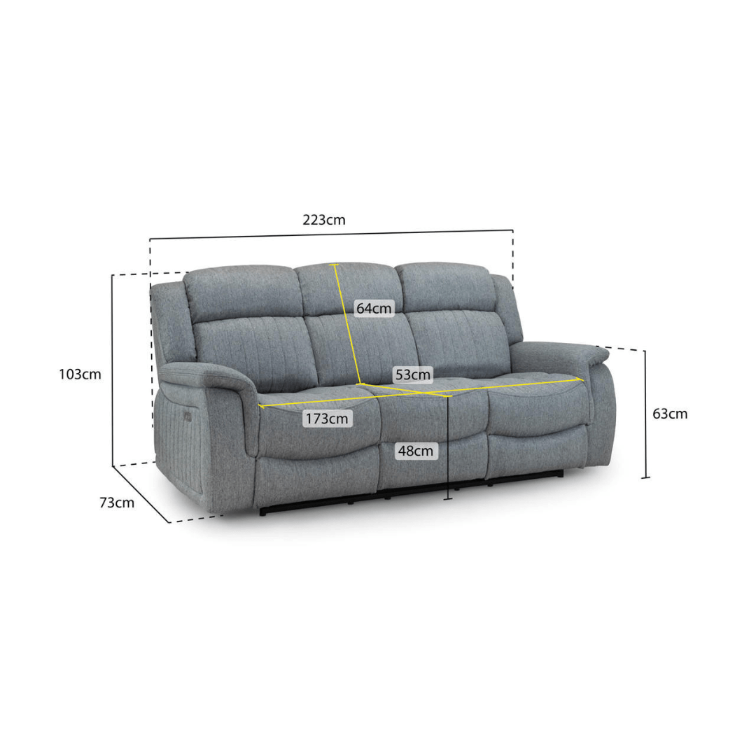 Venturi Electric Recliner Grey Three Seater Sofa - Furniturezone