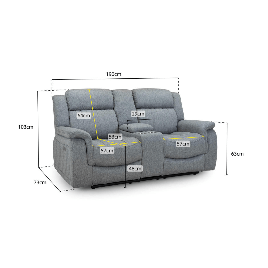 Venturi Electric Recliner Grey Two Seater Sofa - Furniturezone