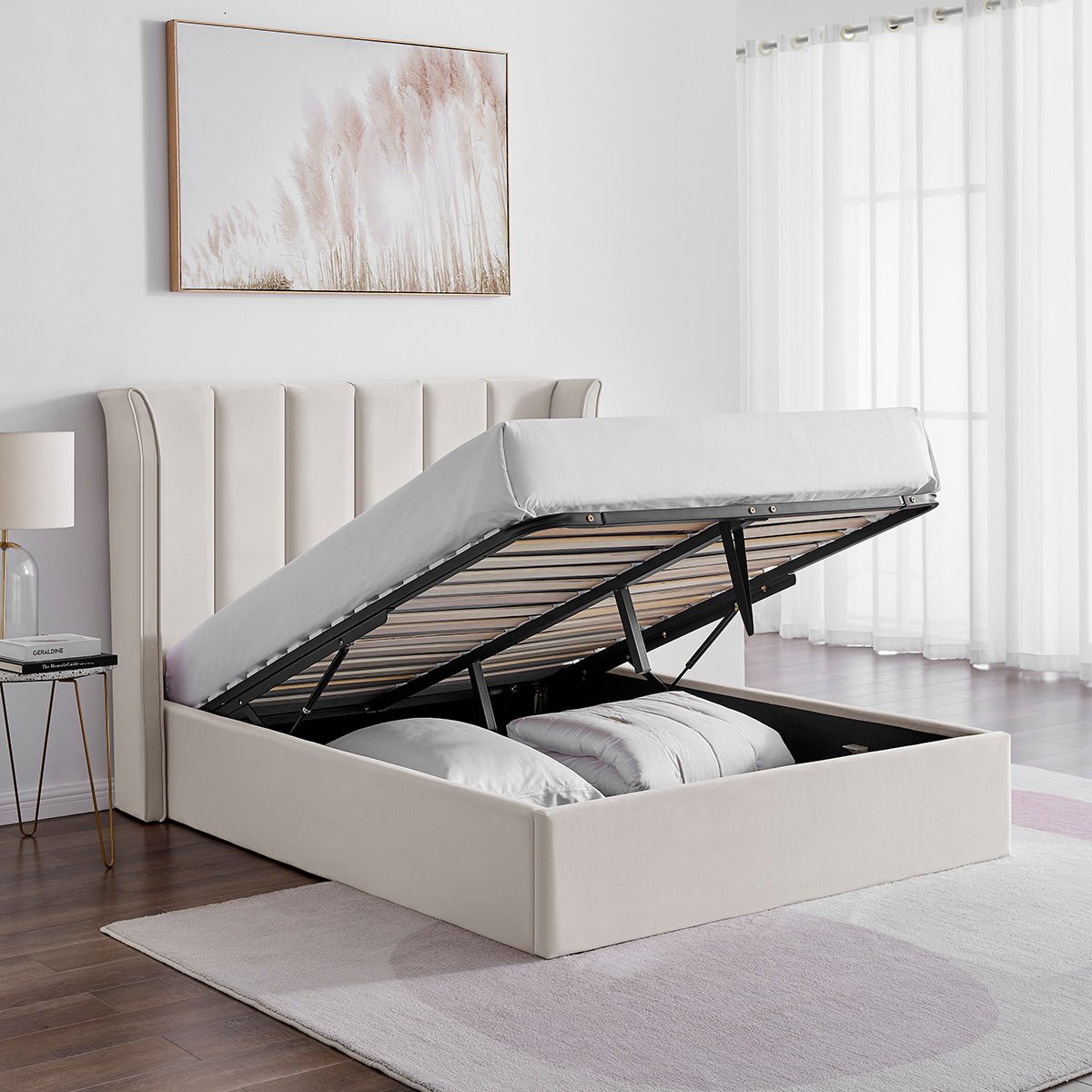 Vera Natural Beige Ottoman Storage Bed Frame - Furniturezone