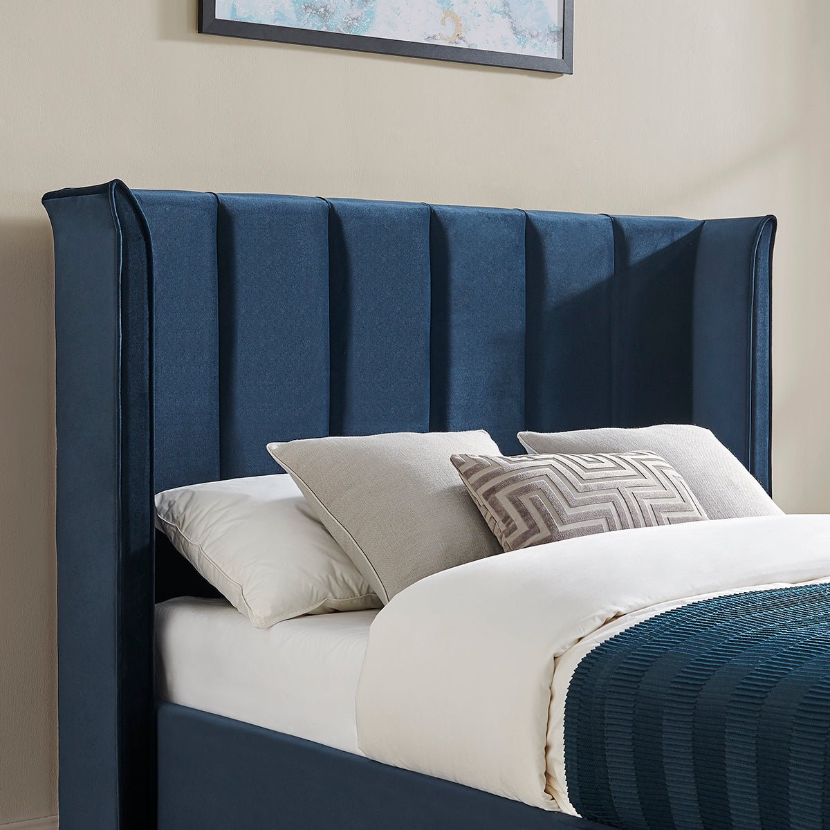 Vera Navy Blue Ottoman Storage Bed Frame - Furniturezone