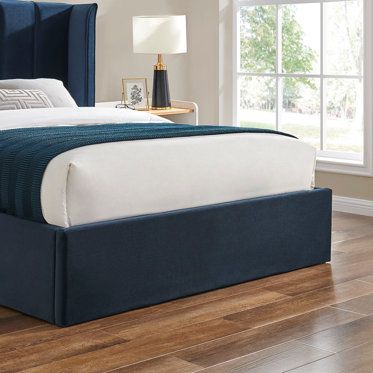 Vera Navy Blue Ottoman Storage Bed Frame - Furniturezone