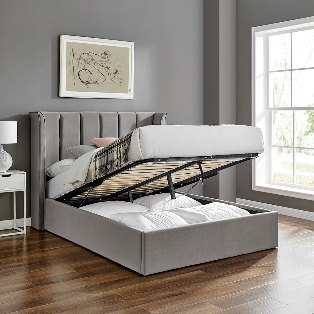 Vera Silver Ottoman Storage Bed Frame - Furniturezone