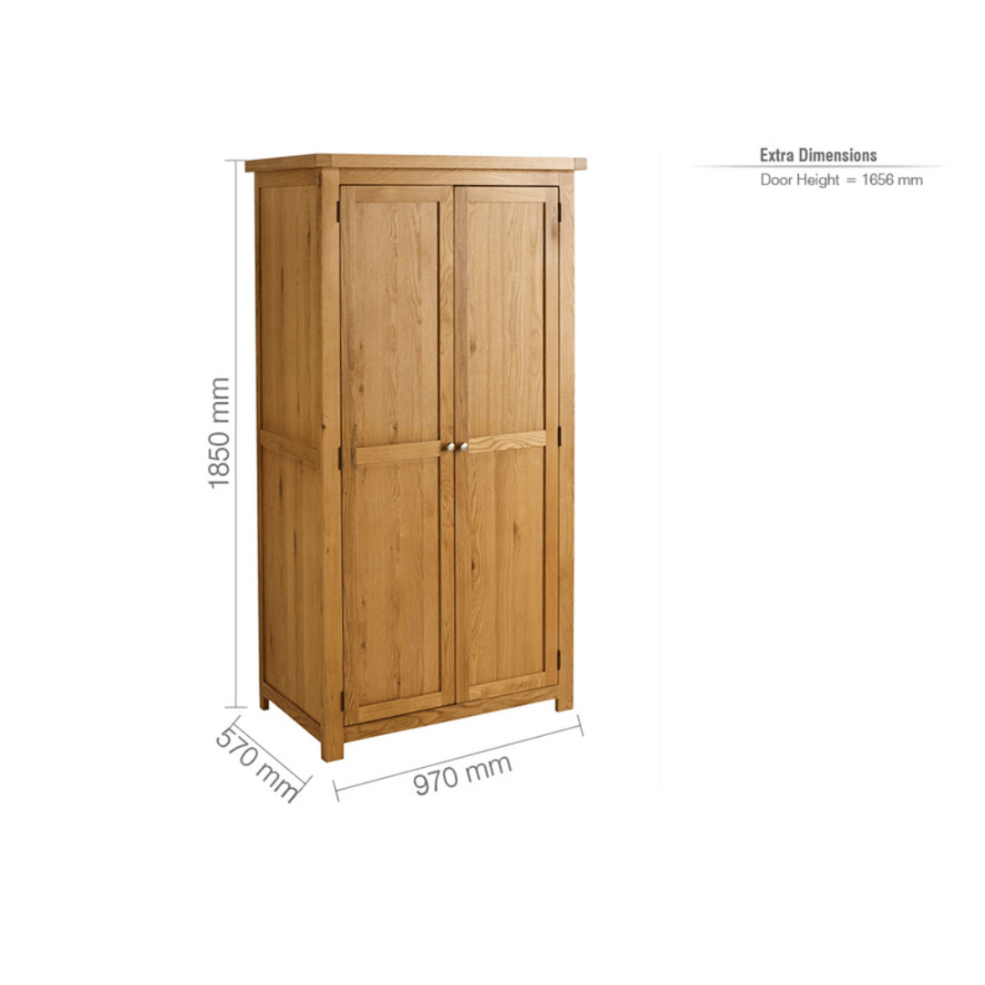 Woburn 2 Door Solid Oak Wardrobe - Furniturezone