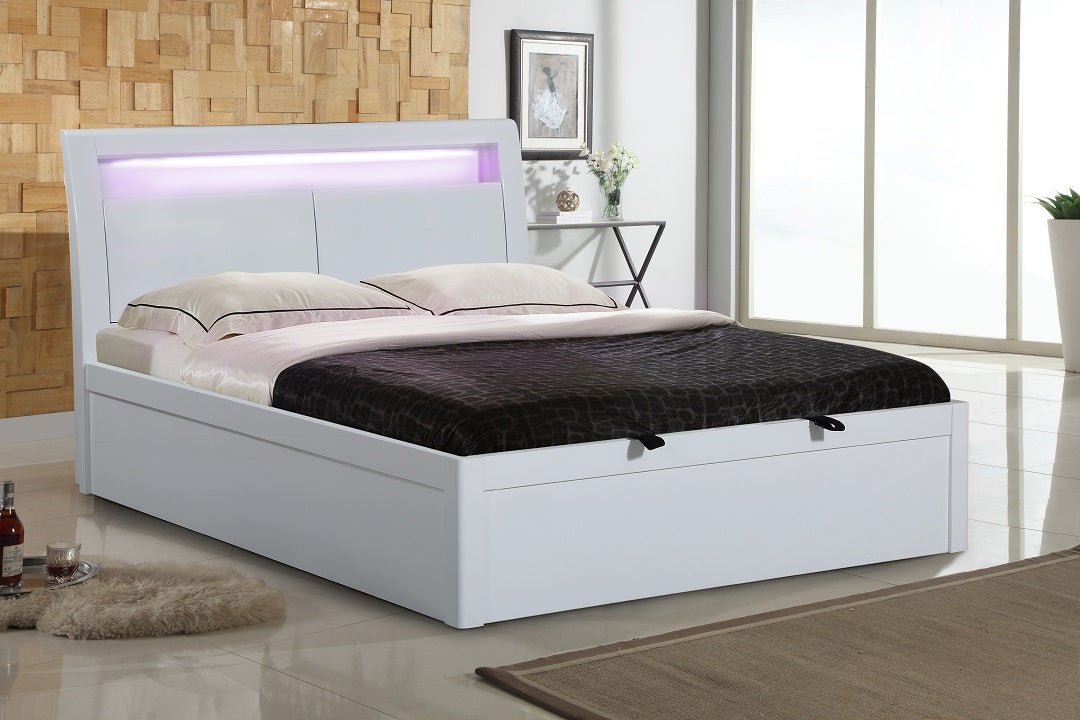 Myra High Gloss LED Ottoman Storage Bed Frame - Furniturezone