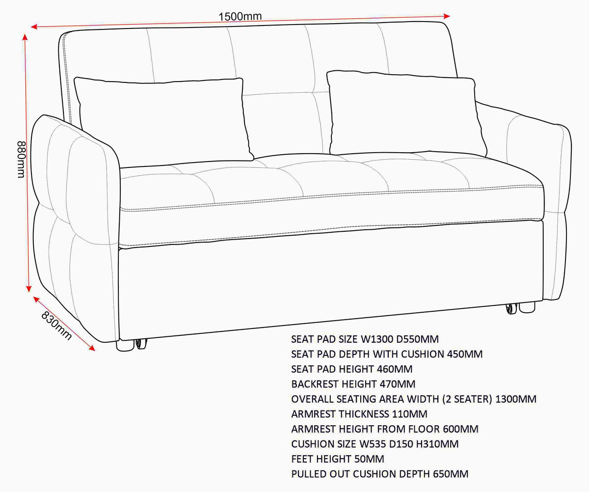 Hudson Black Two Seater Pull Out Sofa Bed