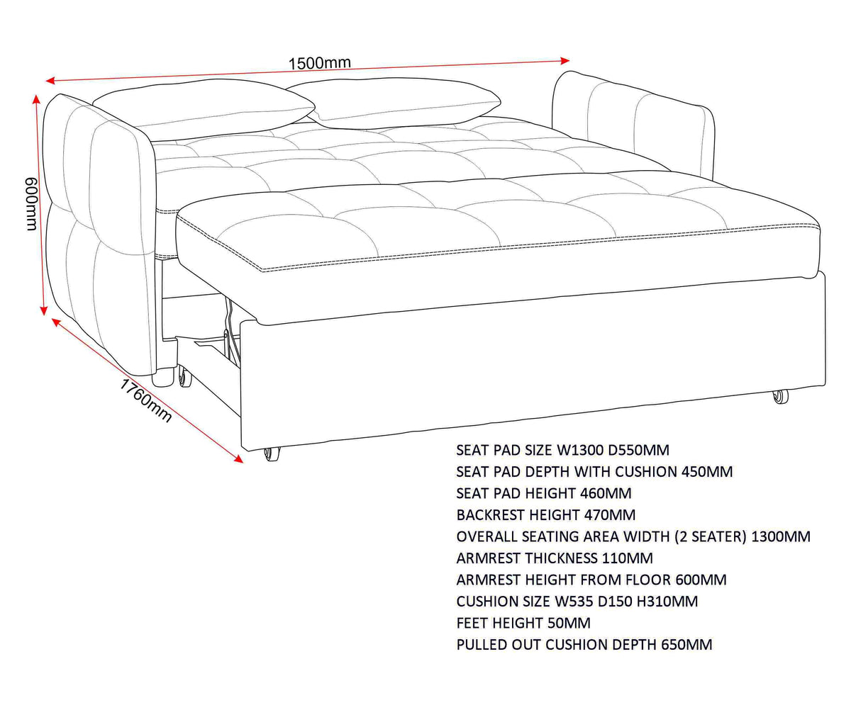Hudson Black Two Seater Pull Out Sofa Bed
