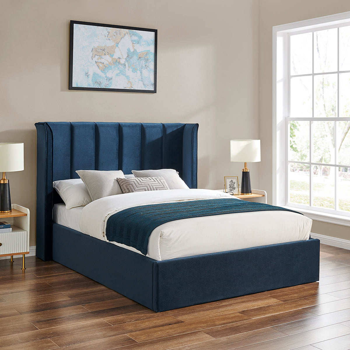 Vera Navy Blue Ottoman Storage Bed Frame