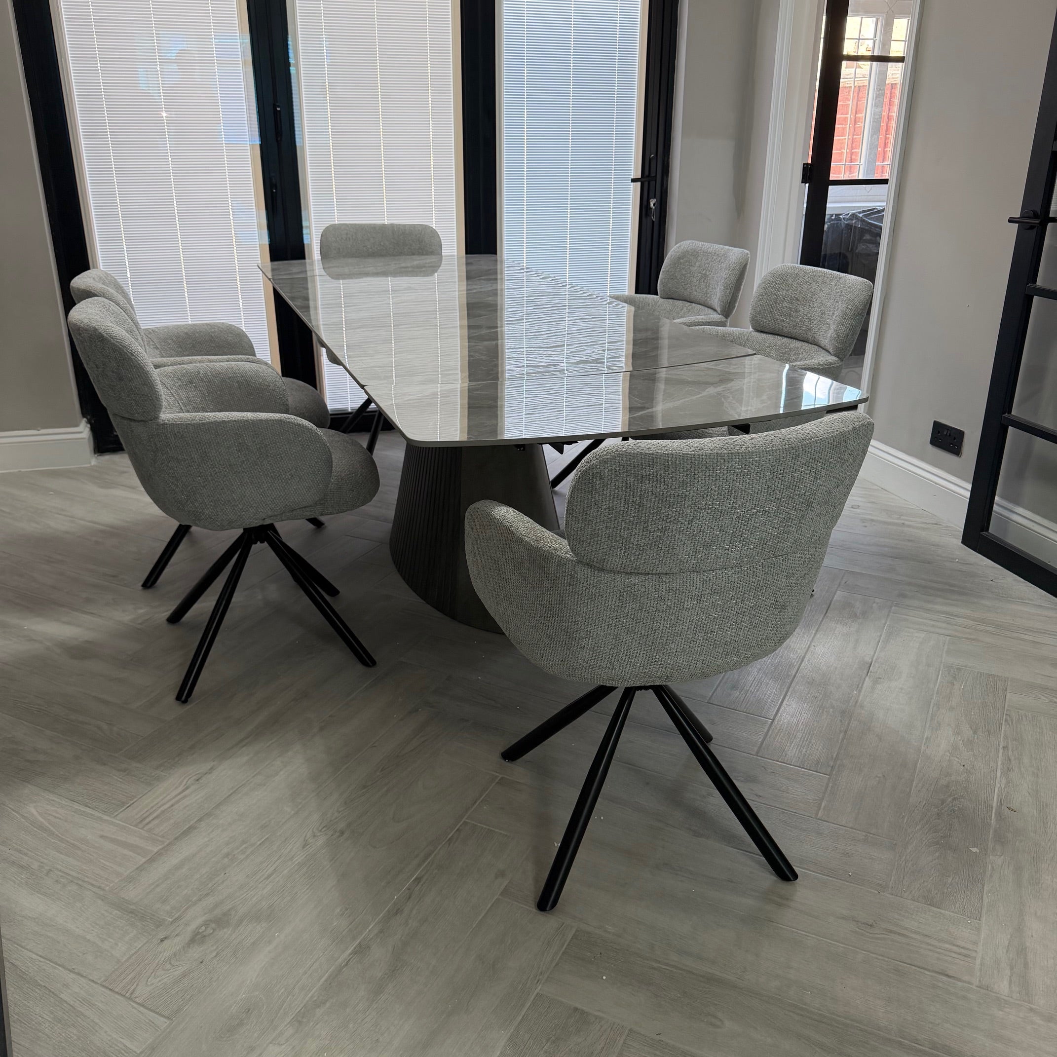Atri Grey Sintered Stone Extendable Dining Table Set