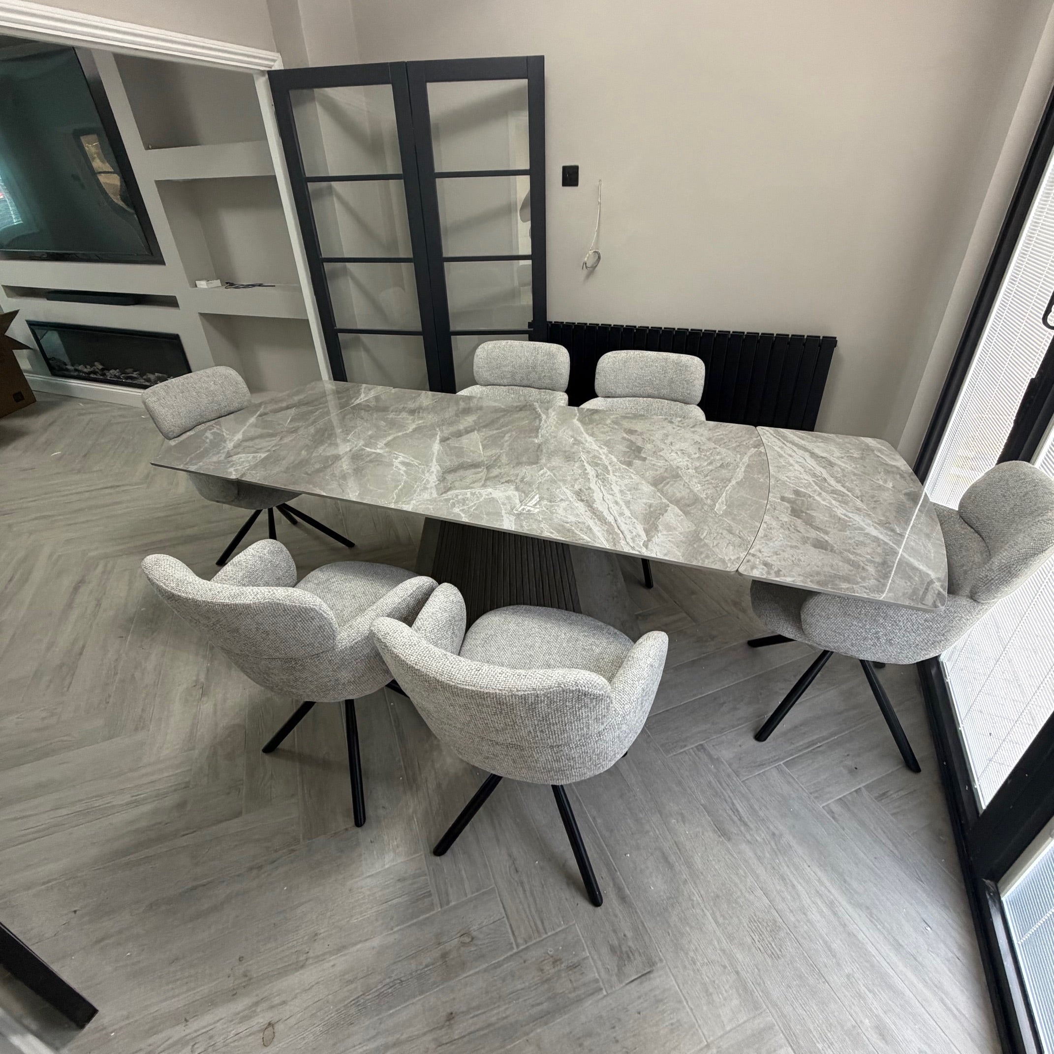 Atri Grey Sintered Stone Extendable Dining Table Set