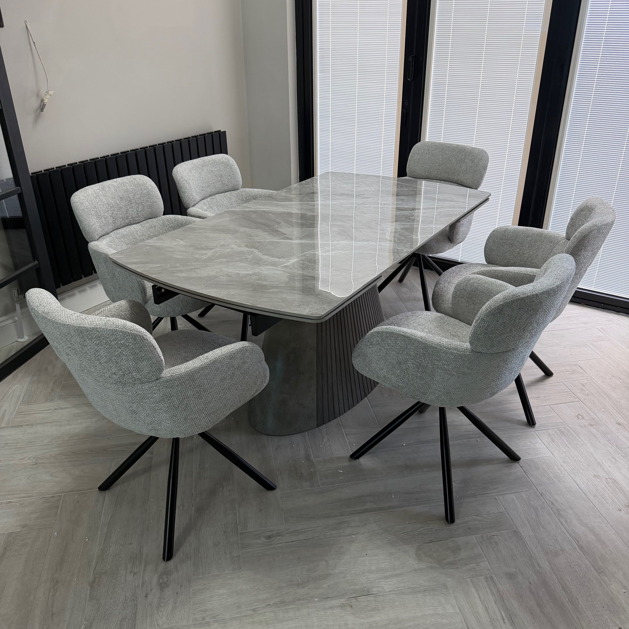 Atri Grey Sintered Stone Extendable Dining Table Set