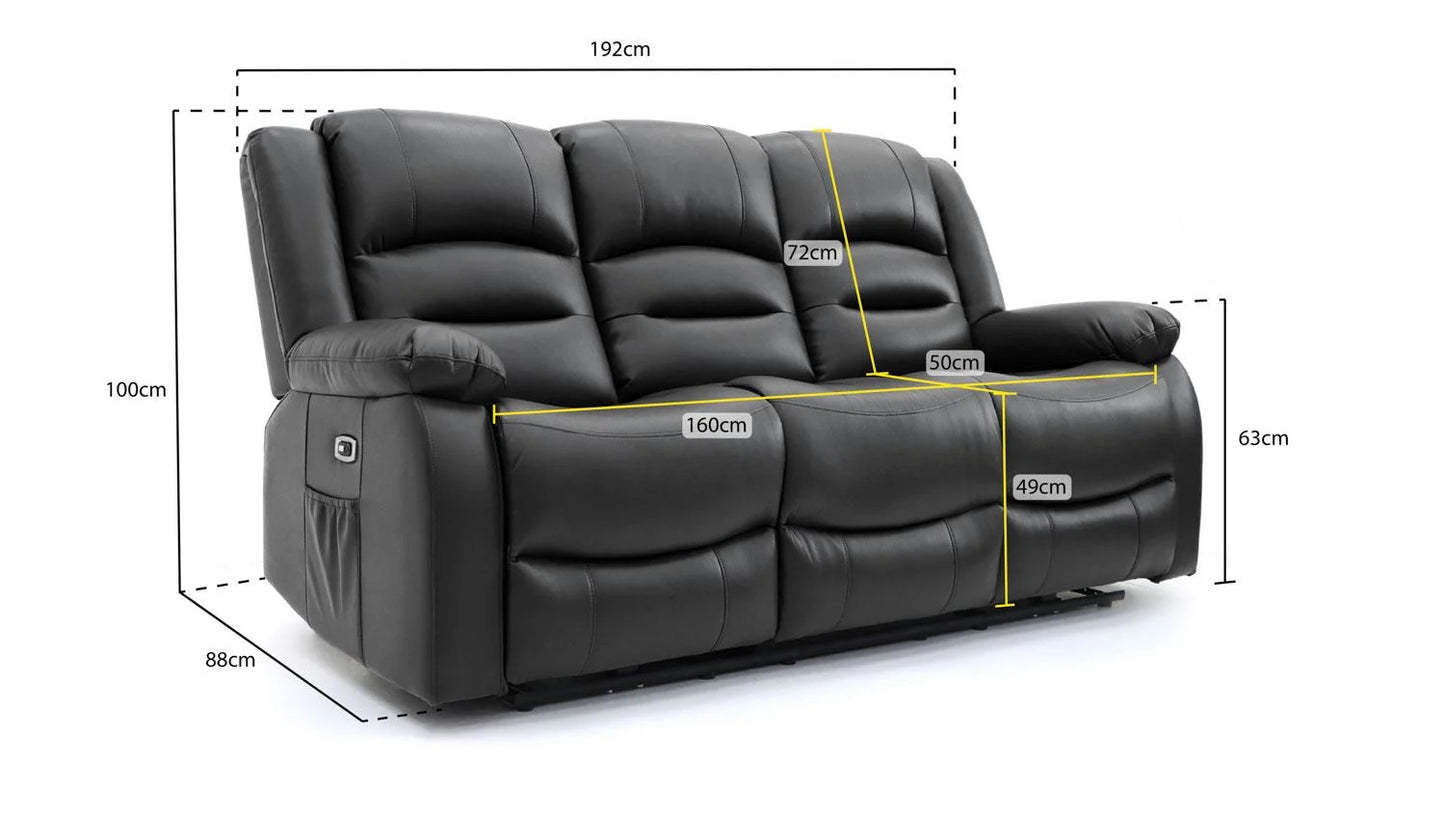 Costa Electric Recliner Sofa Black 3 Seater