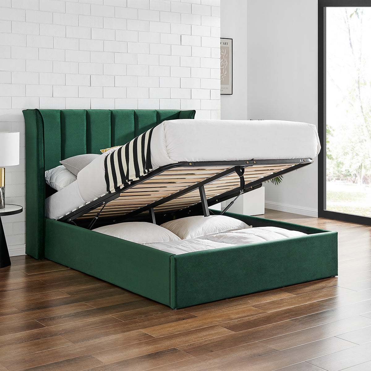 Vera Emerald Green Ottoman Storage Bed Frame