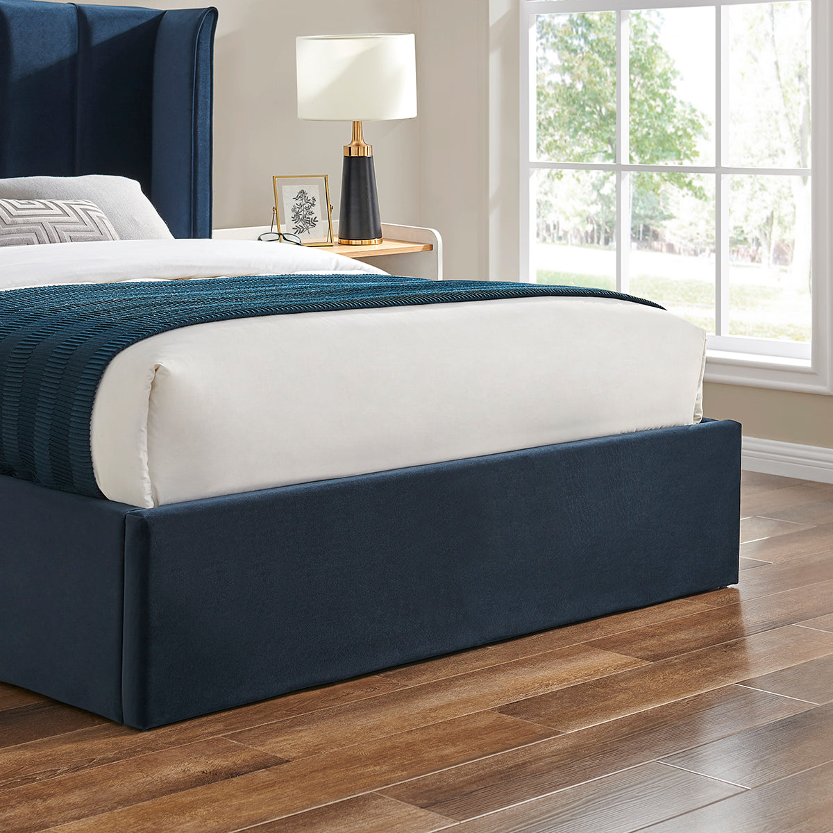 Vera Navy Blue Ottoman Storage Bed Frame