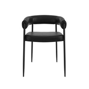 Black leather chair with curved armrests on a white background