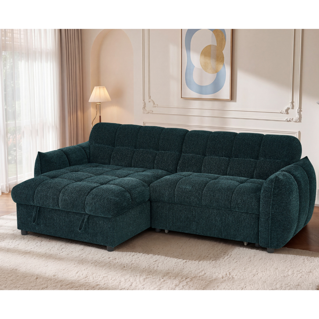 Florida Teal Fabric Universal Corner Sofa Bed