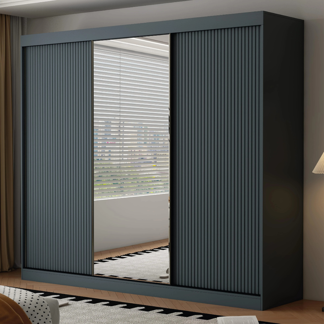 Bremen Dark Grey Three Door Sliding Mirrored Wardrobe