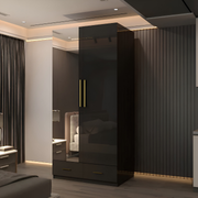 Tresa Black High Gloss Two Door Two Drawer Mirrored Wardrobe