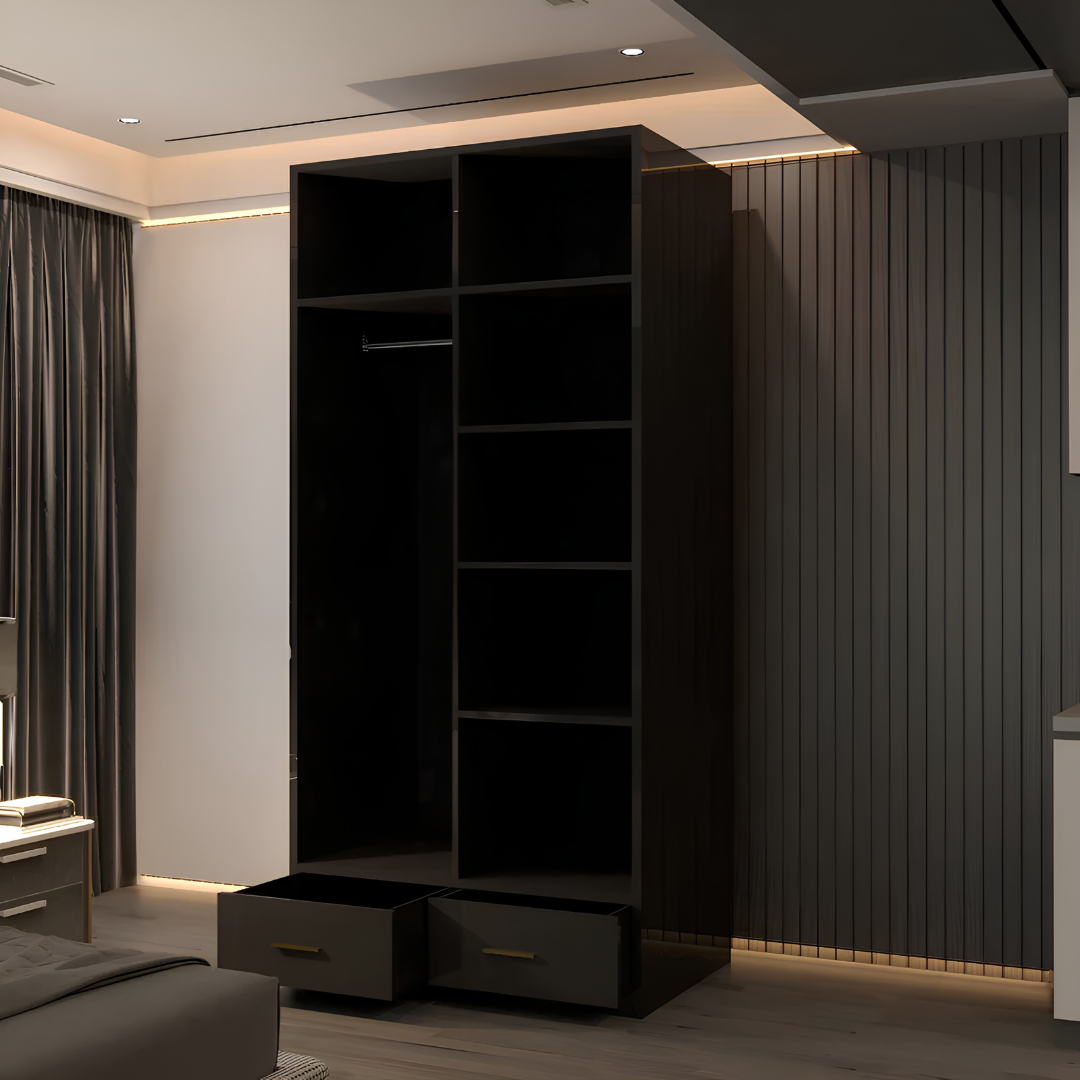 Tresa Black High Gloss Two Door Two Drawer Mirrored Wardrobe