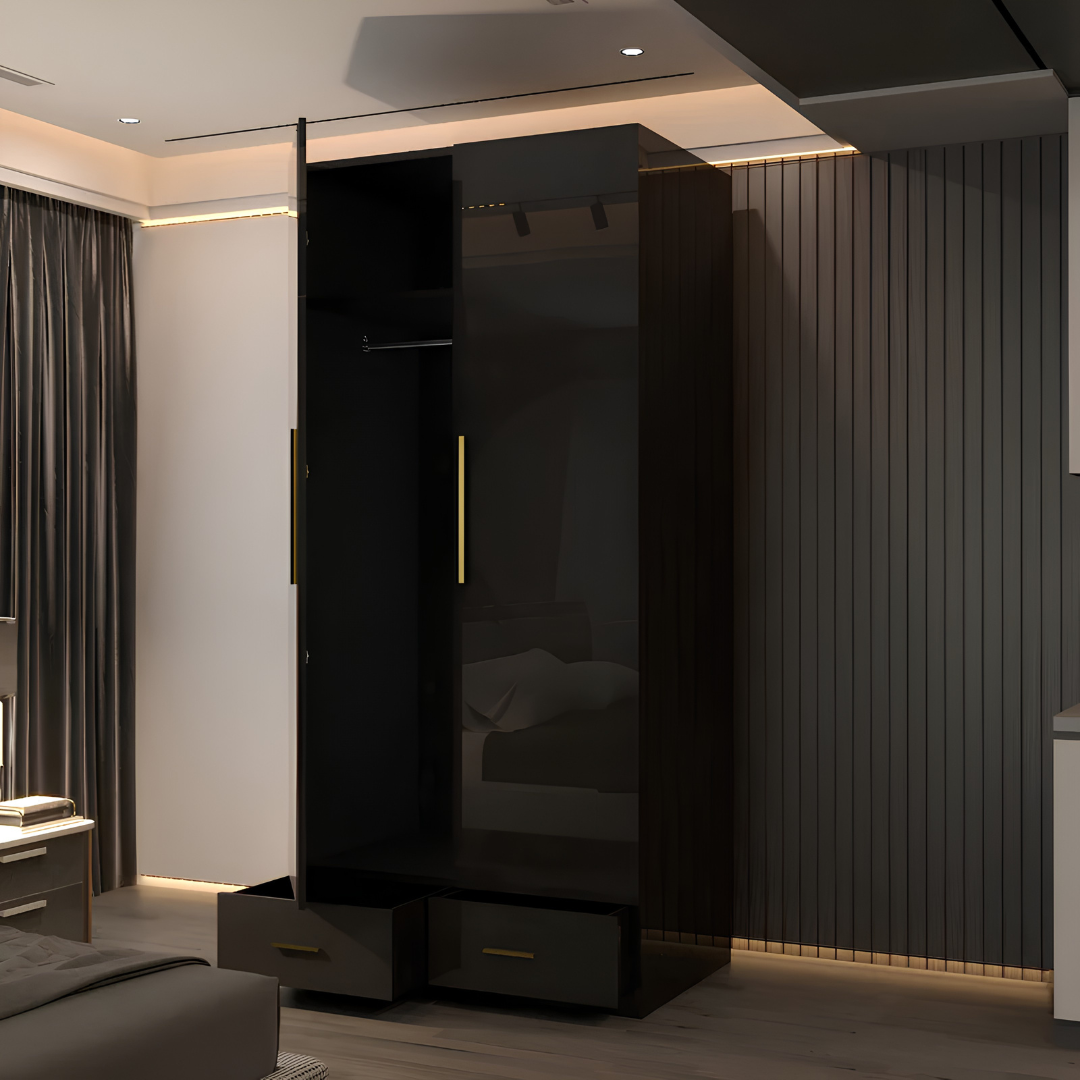 Tresa Black High Gloss Two Door Two Drawer Mirrored Wardrobe