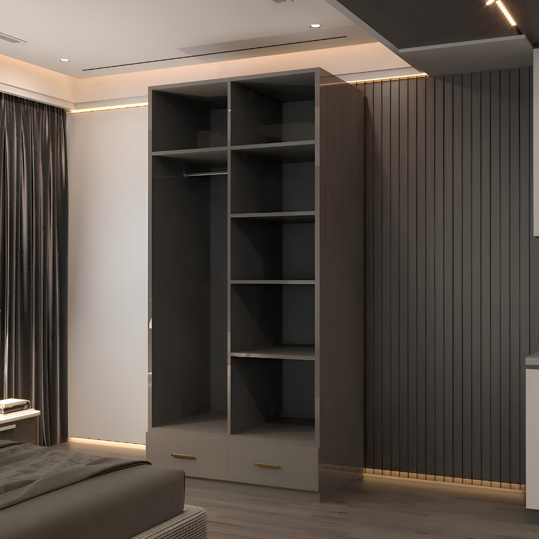 Tresa Grey High Gloss Two Door Two Drawer Mirrored Wardrobe
