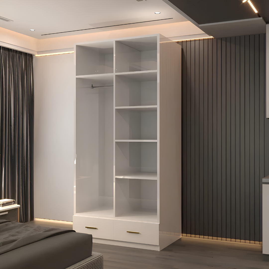 Tresa White High Gloss Two Door Two Drawer Mirrored Wardrobe