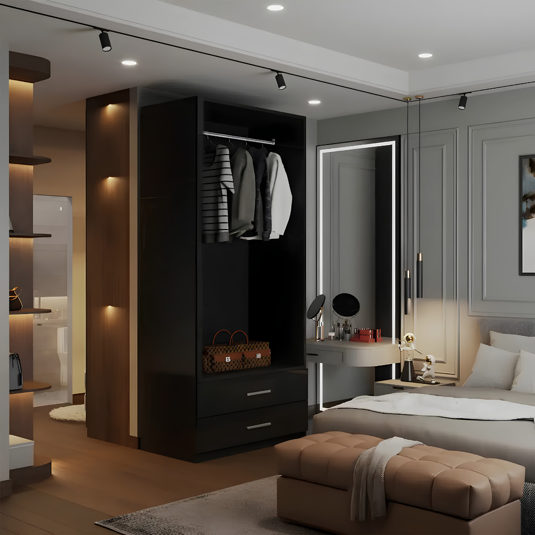 Rina Black High Gloss Two Door Two Drawer Mirrored Wardrobe