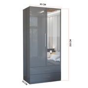 Rina Grey High Gloss Two Door Two Drawer Mirrored Wardrobe