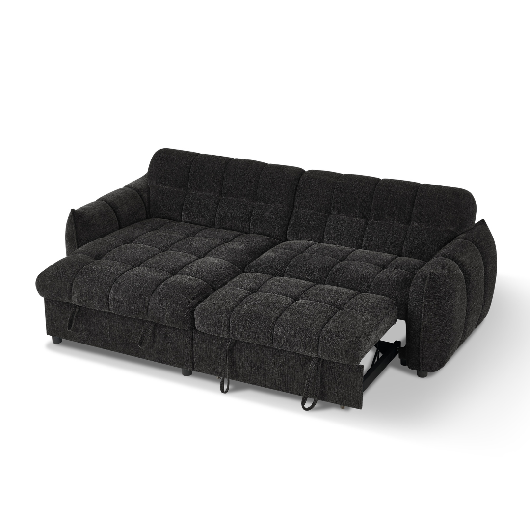 Florida Black Fabric Universal Corner Sofa Bed