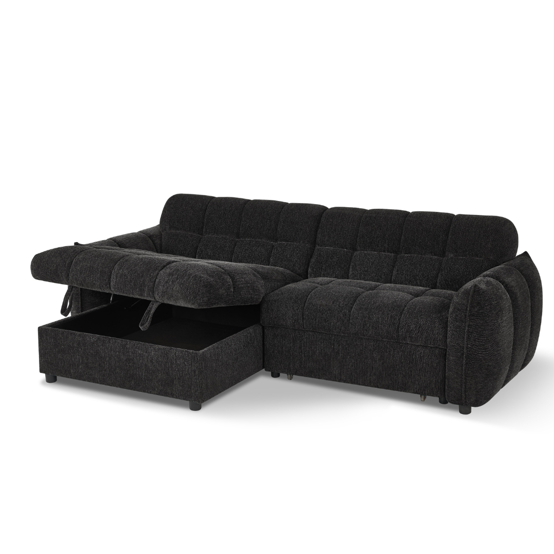 Florida Black Fabric Universal Corner Sofa Bed