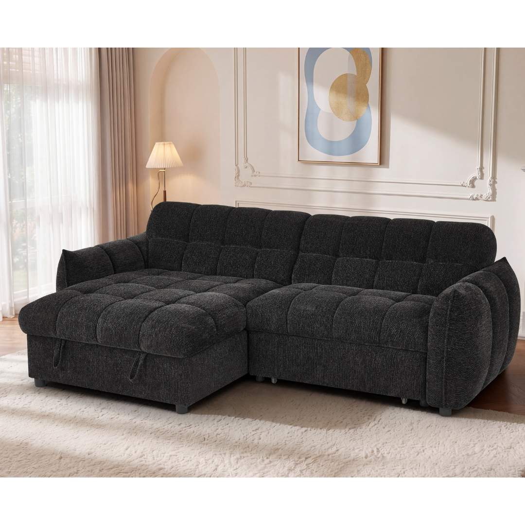 Florida Black Fabric Universal Corner Sofa Bed