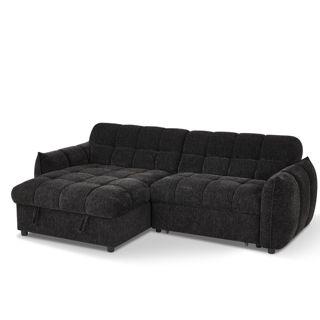 Florida Black Fabric Universal Corner Sofa Bed