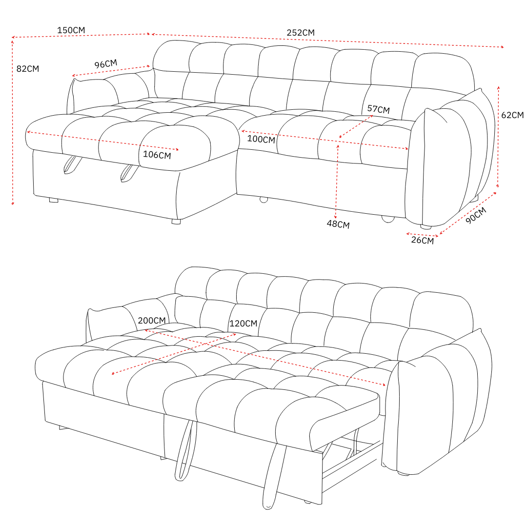 Florida Grey Fabric Universal Corner Sofa Bed