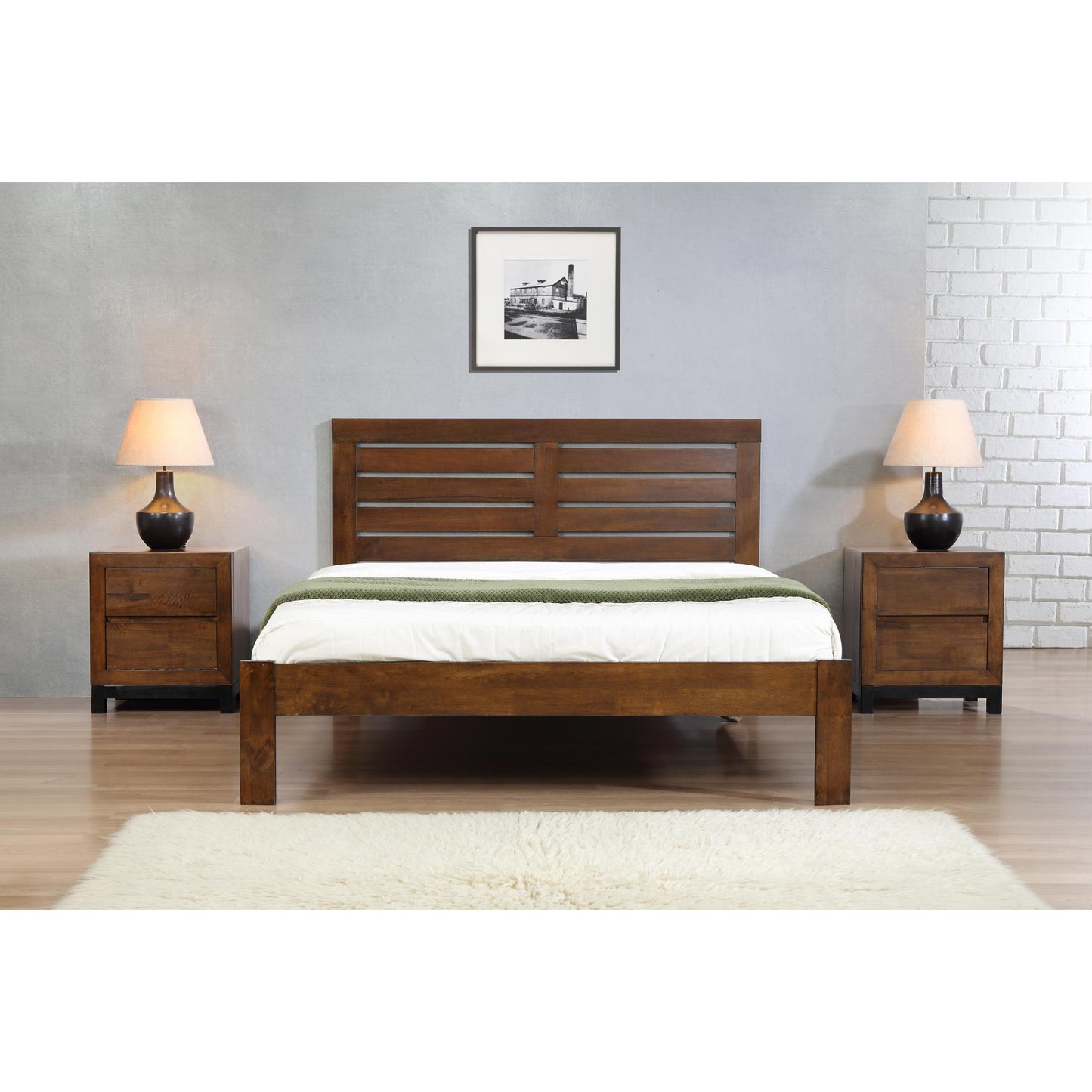 Vulcan Solid Wood Bed Frame - Rustic Oak