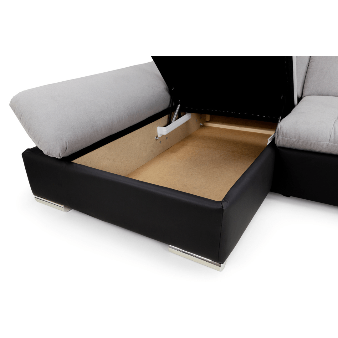 Bergen Sofa Bed Black/Grey Left Hand Facing U Shape Corner - Furniturezone