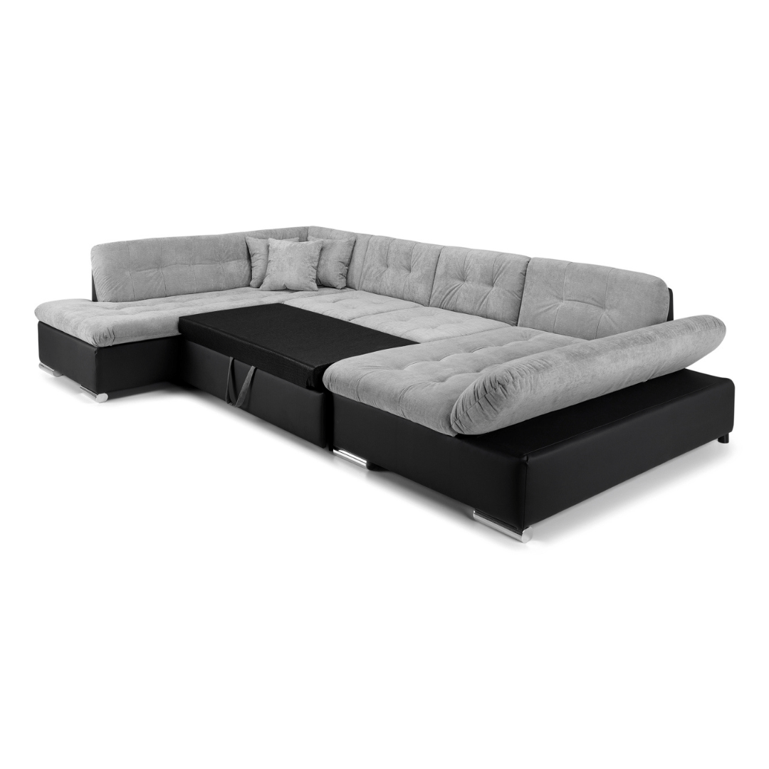 Bergen Sofa Bed Black/Grey Left Hand Facing U Shape Corner - Furniturezone