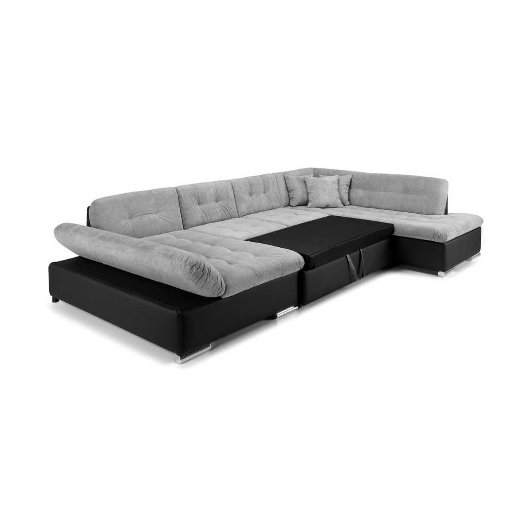 Bergen Sofa Bed Black/Grey Right Hand Facing U Shape Corner - Furniturezone