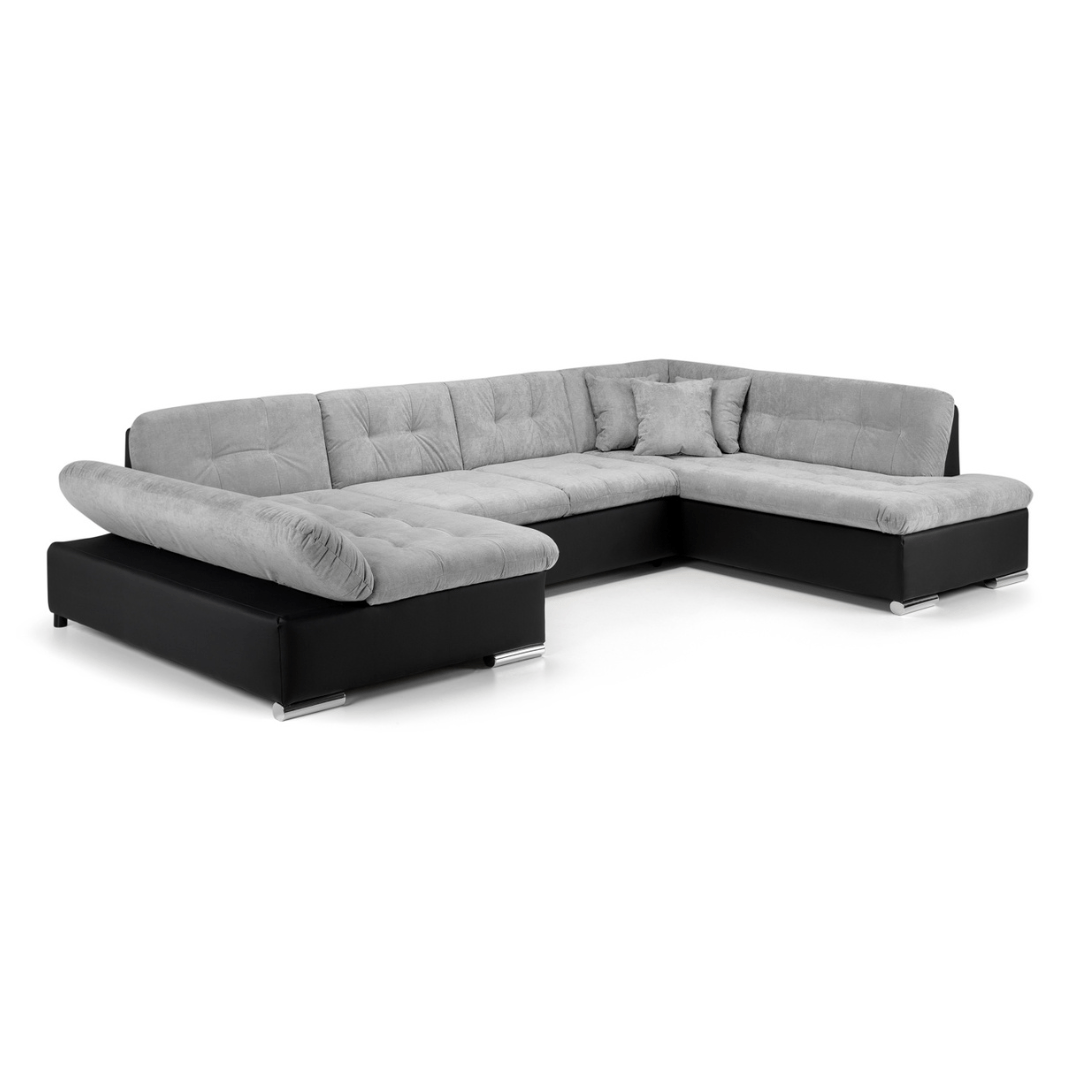 Bergen Sofa Bed Black/Grey Right Hand Facing U Shape Corner - Furniturezone