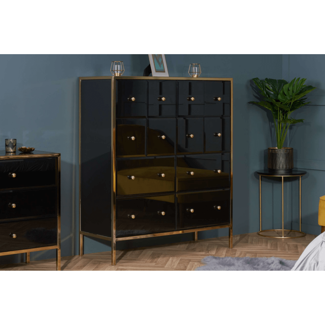 Brizio Black Glass Chest Of Drawers - Furniturezone
