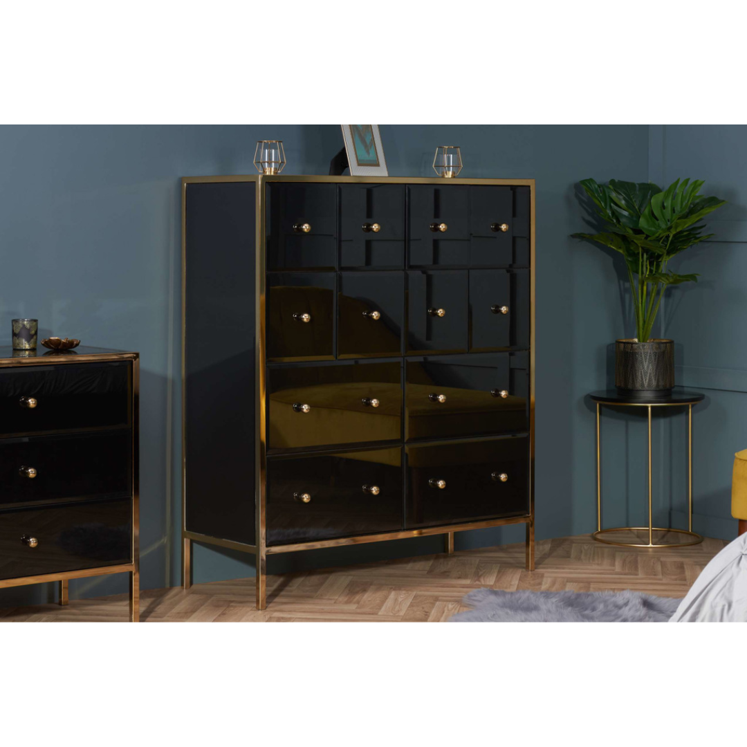 Brizio Black Glass Chest Of Drawers