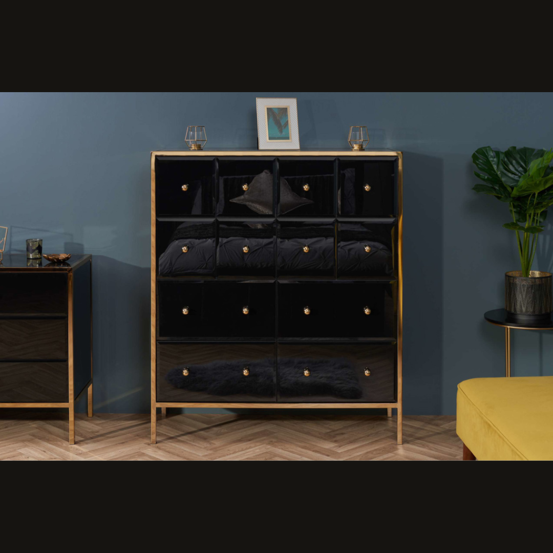 Brizio Black Glass Chest Of Drawers