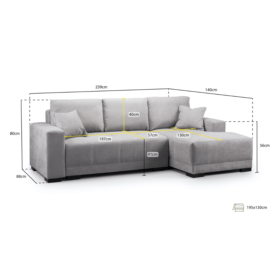 Canali Grey Fabric & Black PVC Corner Sofa Bed - Furniturezone