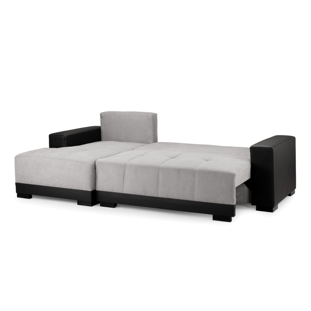 Canali Grey Fabric & Black PVC Corner Sofa Bed - Furniturezone