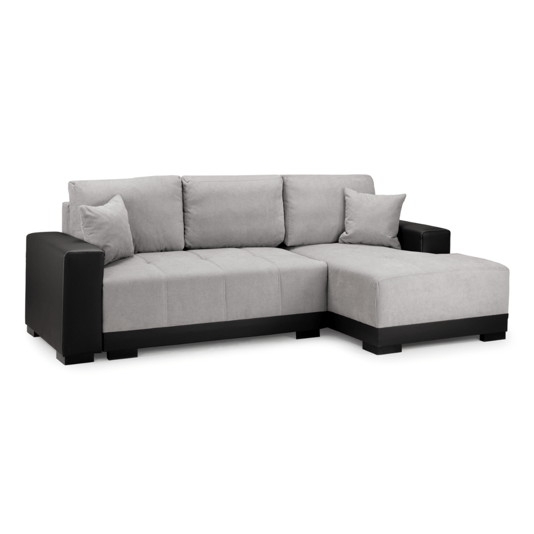 Canali Grey Fabric & Black PVC Corner Sofa Bed - Furniturezone