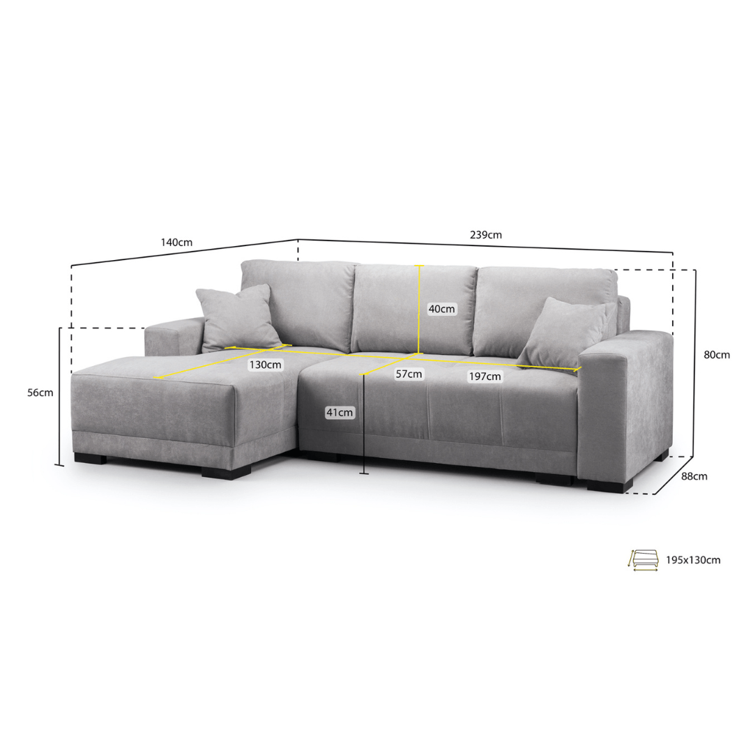 Canali Grey Fabric & Black PVC Corner Sofa Bed - Furniturezone