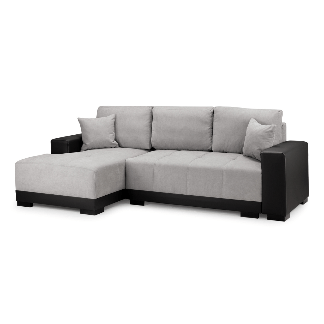 Canali Grey Fabric & Black PVC Corner Sofa Bed - Furniturezone